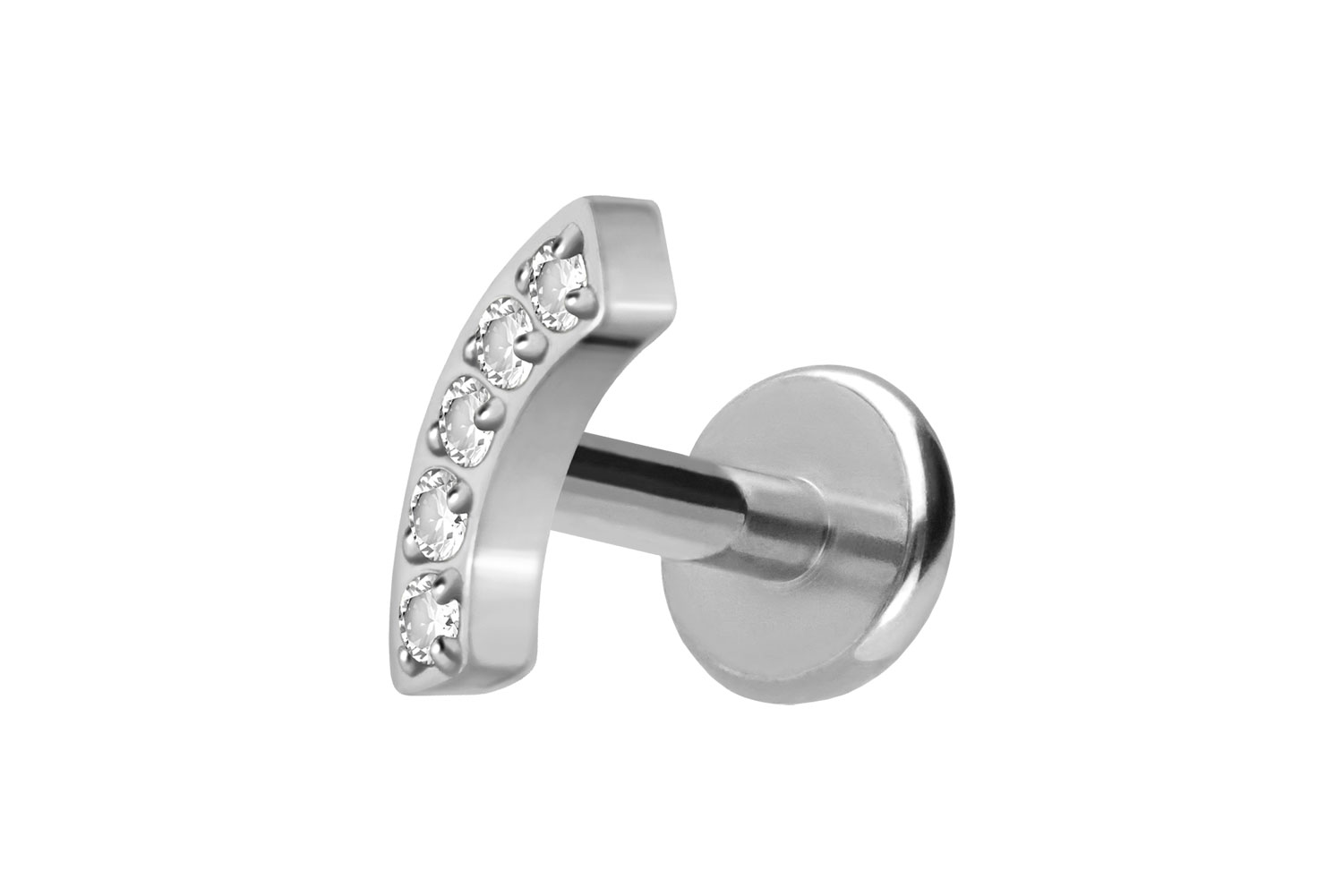 Titan Labret Piercing mit Push Fit BOGEN + 5 KRISTALLE